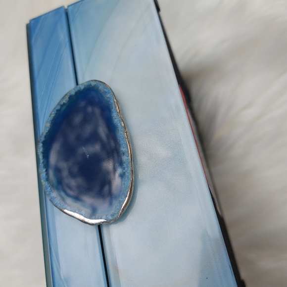 Agate slice jewelry box storage organizer box with lid pink blue stone crystal - Picture 13 of 16